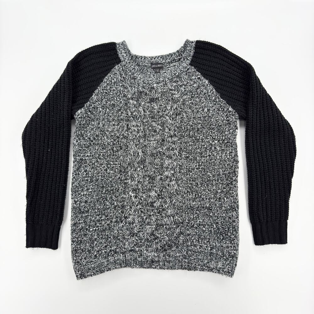 Love & Liberty XL/TG Chunky Knit Sweater Black & White Cable Pullover Cozy Warm